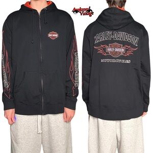 Y2K Harley Davidson zip up hoodie flames size XL